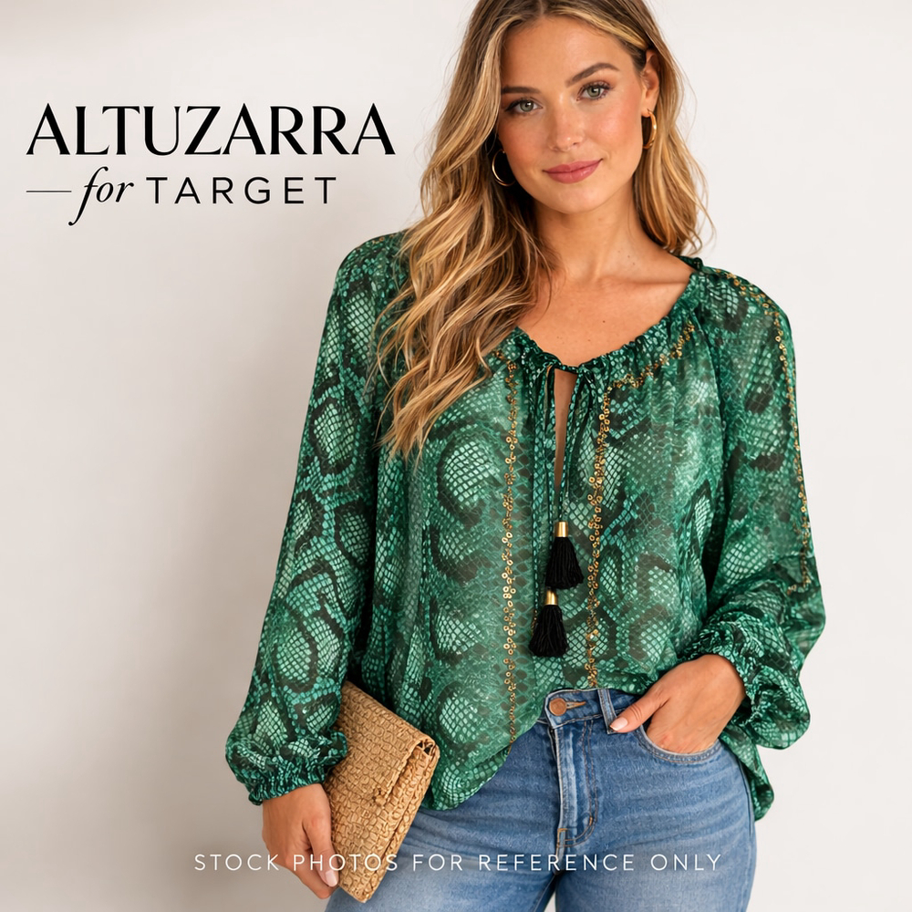 Altuzarra for Target Snake Print Tassel Tie Blouse Green Oversized XS